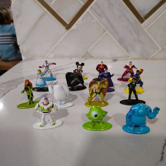 Disney Pixar metal Toy Figurines Set Of 12 Characters mosters inc batman mickey - Picture 1 of 11